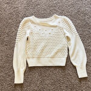 LOFT Cream Honeycomb Bobble Crewneck Sweater